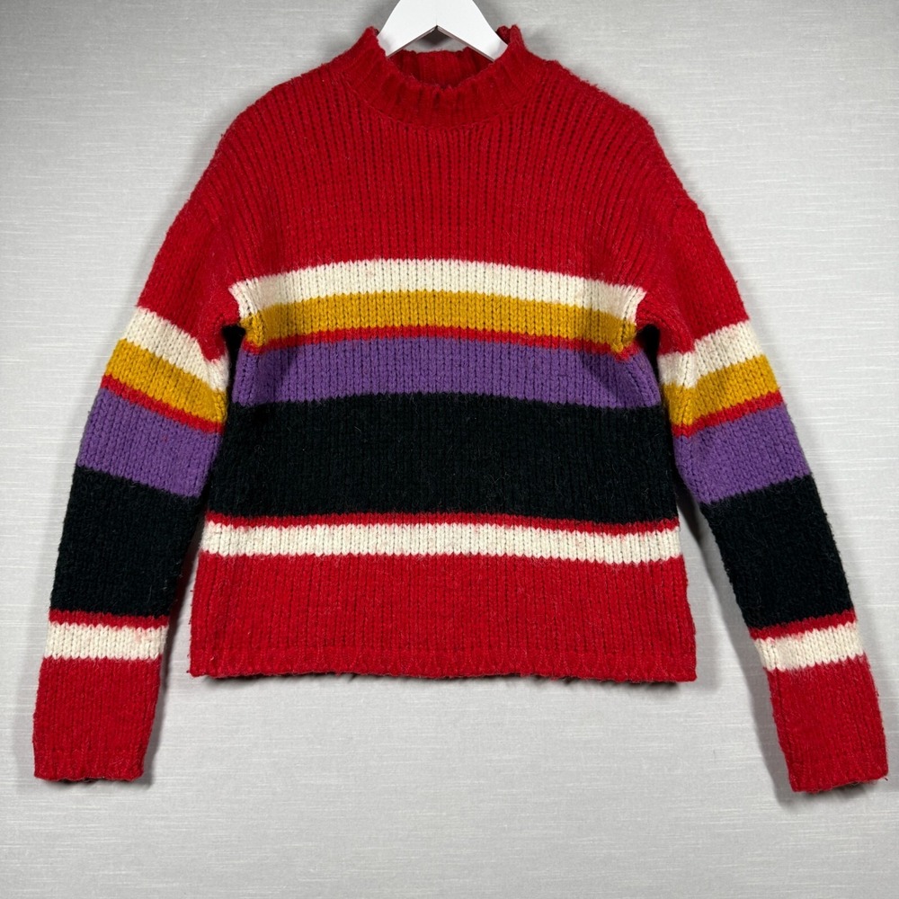 Anthropologie Sanctuary Sweater Women S Red Striped Knit Soft Alpaca Cozy